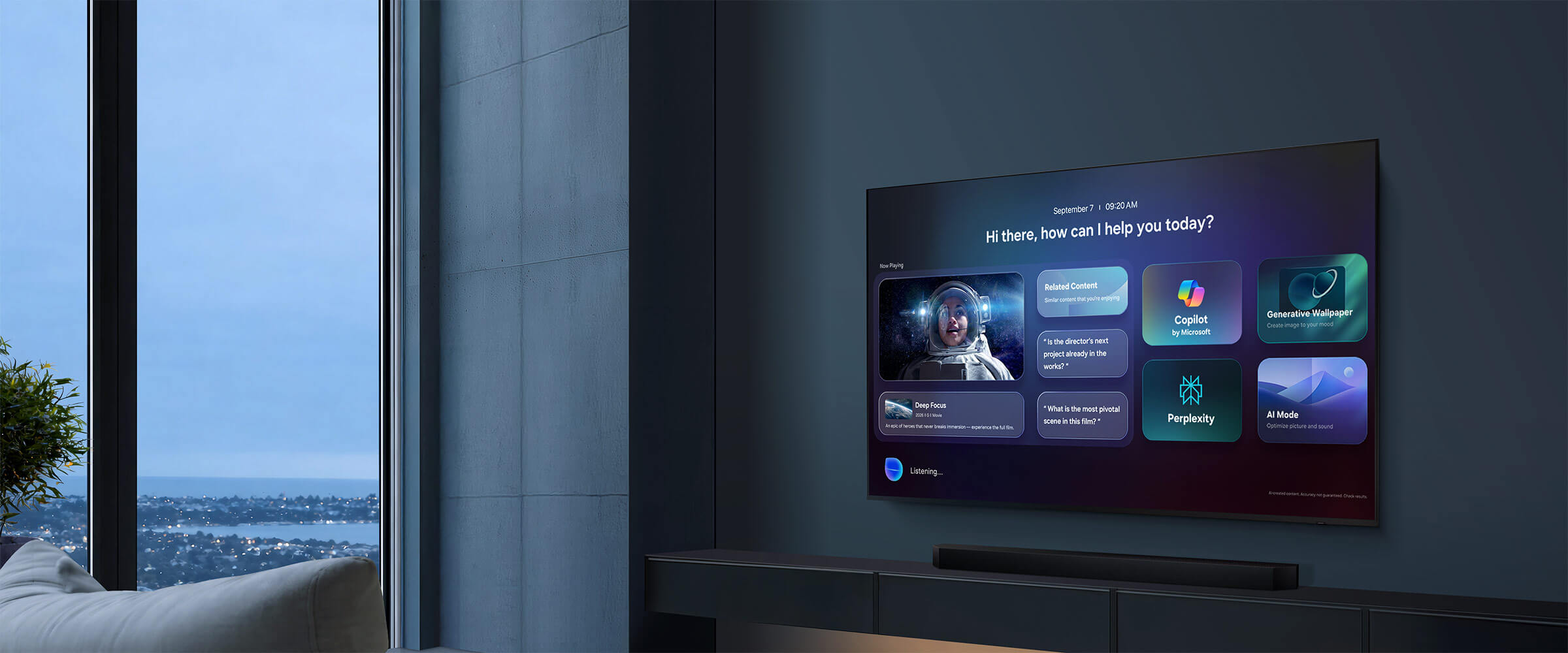 Modern living room with smart TV