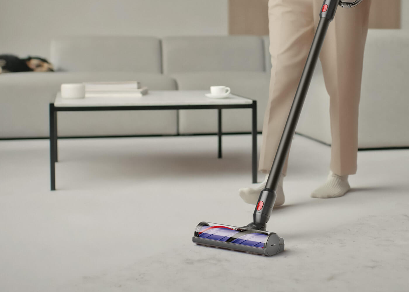 Cordless vacuum in use