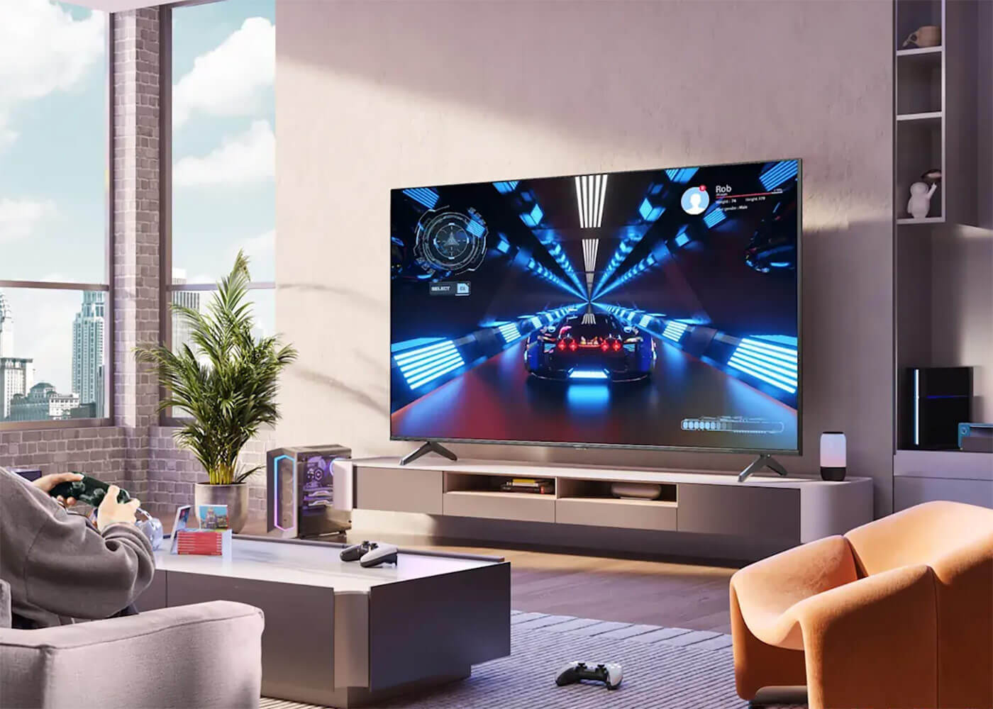 Television mounted in living room